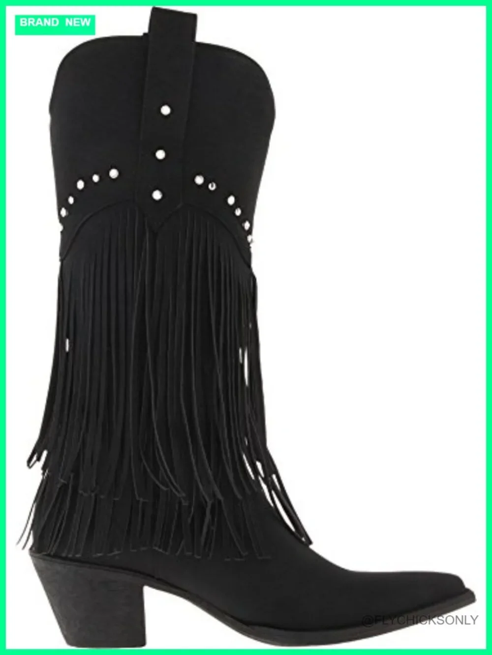 Faux Leather Pull On Fringe and Stud Boots
